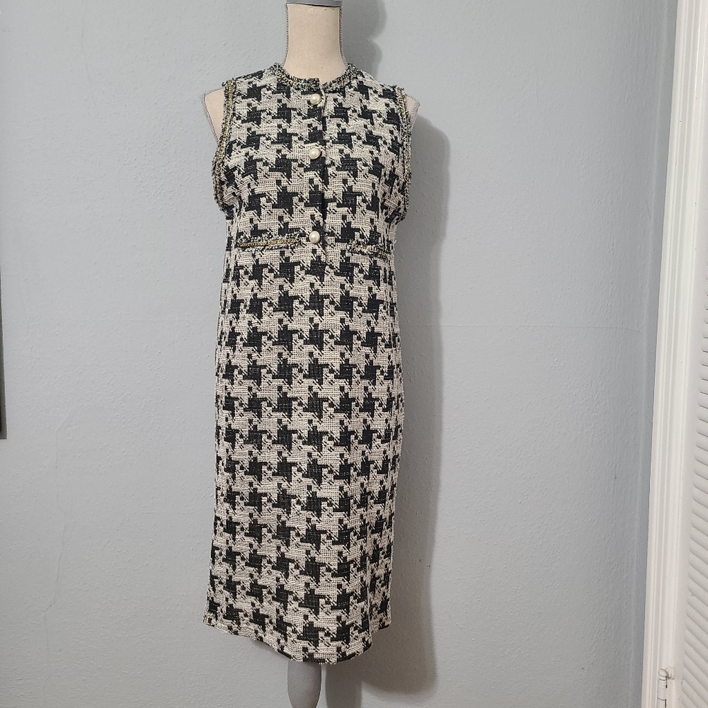 Zara Tweed Houndstooth Midi Dress Size Small‎